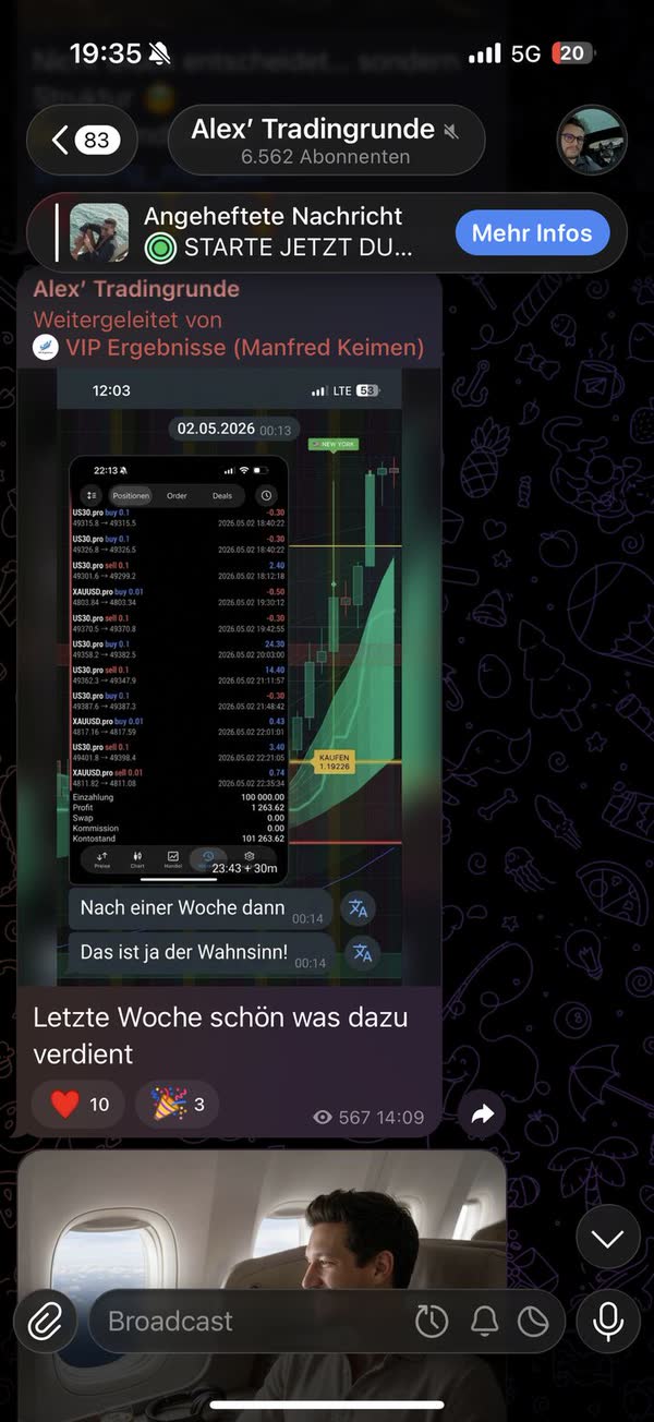 Echter Screenshot aus der Telegram-Gruppe Alex' Tradingrunde